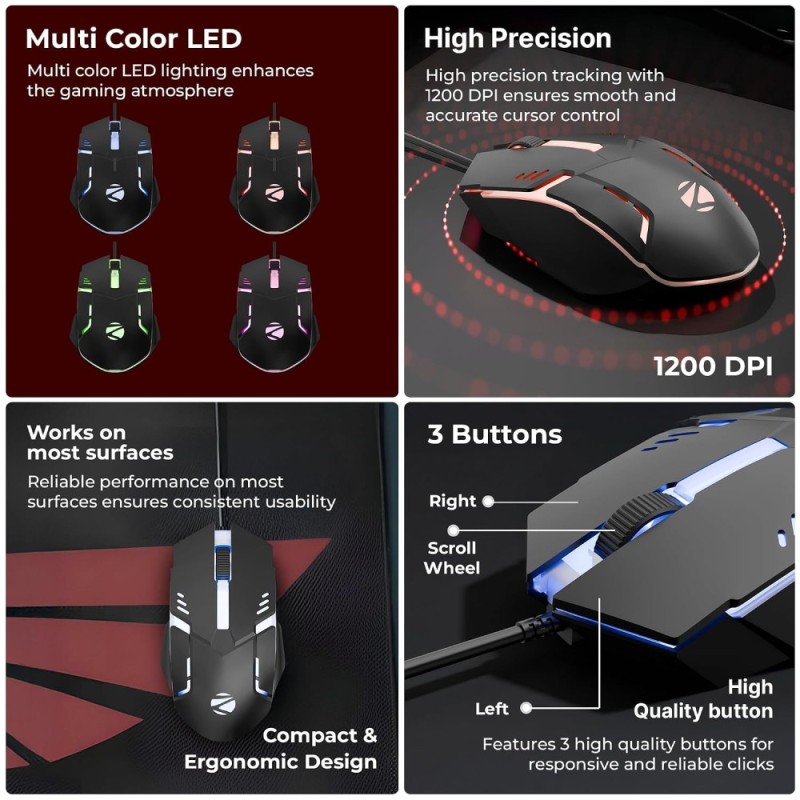 Zebronics Wired Keyboard & Mouse Combo ZEB 104-Key 1200 DPI Ergonomic White+Black