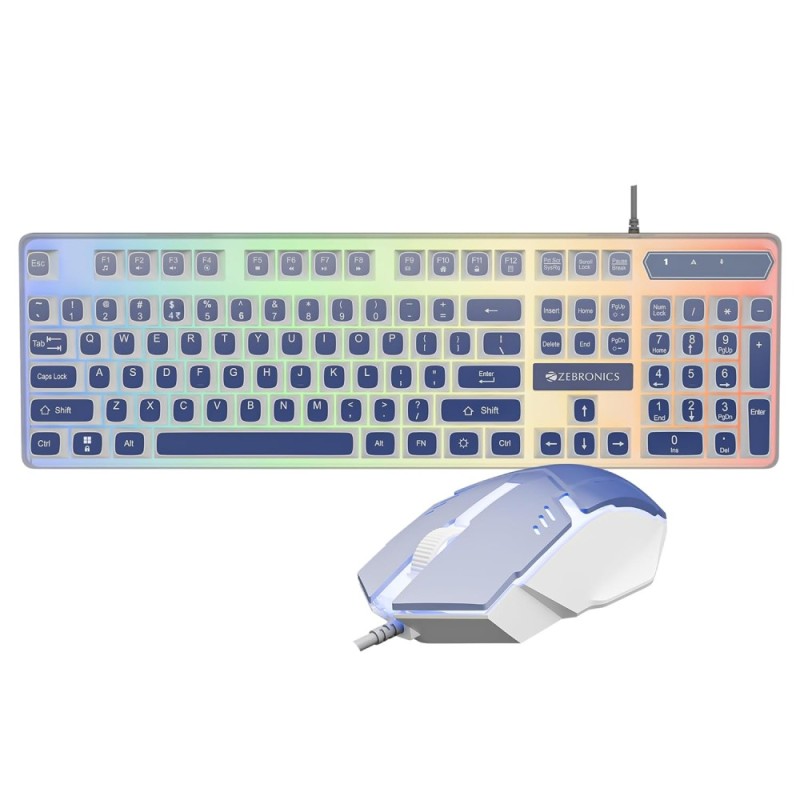 ZEBRONICS Wired Keyboard & Mouse Combo ZEB-War 2 104-Key 1200 DPI White + Blue