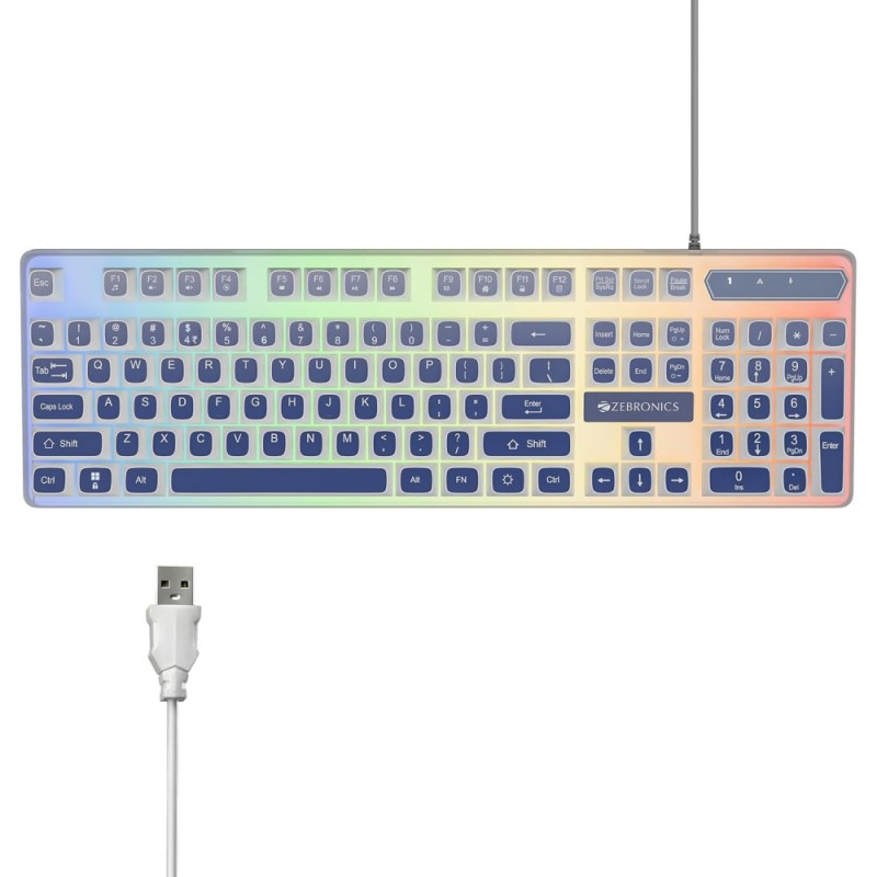 ZEBRONICS Wired Keyboard & Mouse Combo ZEB-War 2 104-Key 1200 DPI White + Blue