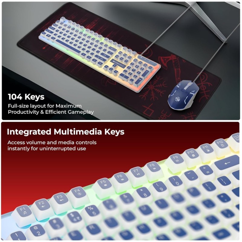 ZEBRONICS Wired Keyboard & Mouse Combo ZEB-War 2 104-Key 1200 DPI White + Blue