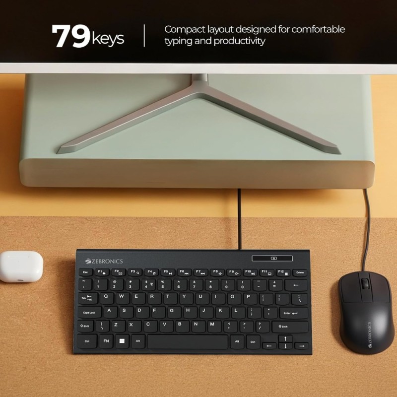 Zebronics Wired Keyboard Zeb 79-Key Layout, USB, Spill-Proof, Black