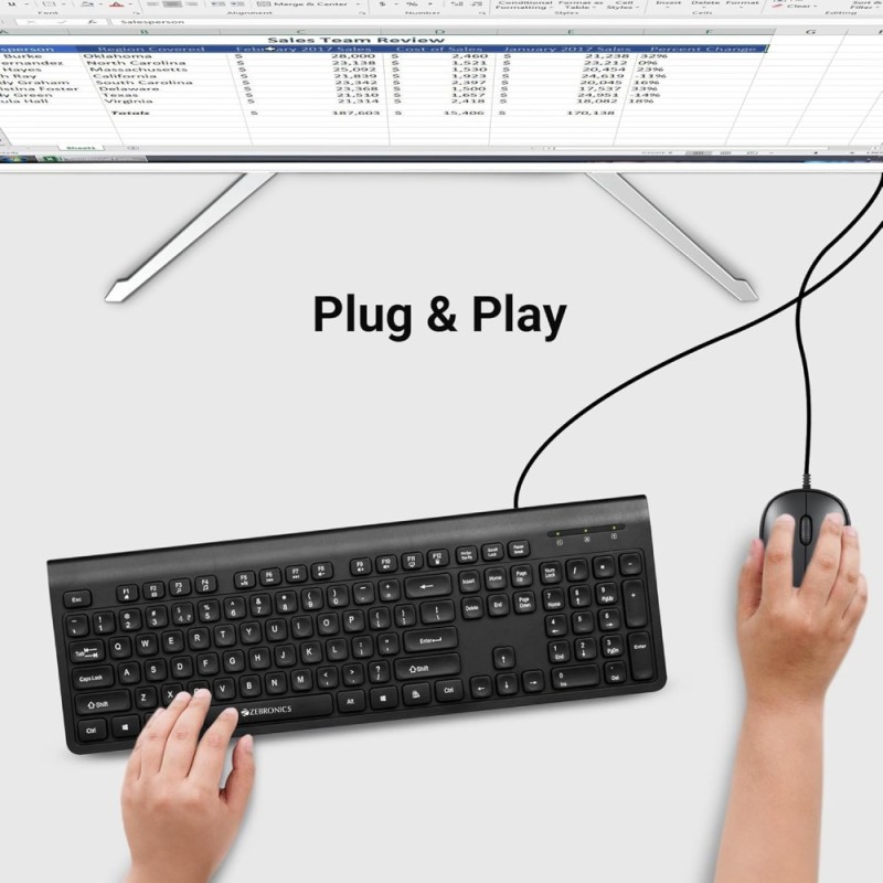 ZEBRONICS Wired USB Keyboard & Mouse Combo ZEB-JUDWAA 880 105 Keys 3 Button Mouse Black