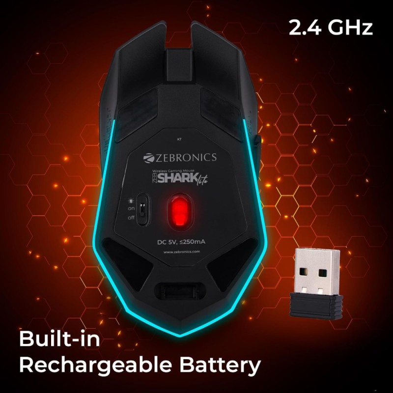 ZEBRONICS Wireless Gaming Mouse ZEB-SHARK LITE 4600 DPI RGB Black