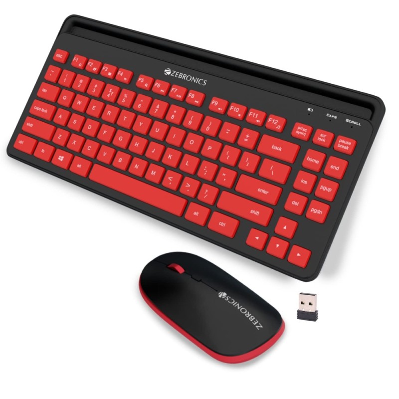 Zebronics Wireless Keyboard and Mouse Combo ZEB-COMPANION 114 2.4GHz Ergonomic Smartphone Holder Red + Black