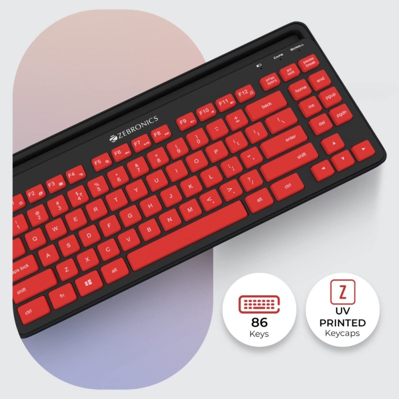 Zebronics Wireless Keyboard and Mouse Combo ZEB-COMPANION 114 2.4GHz Ergonomic Smartphone Holder Red + Black