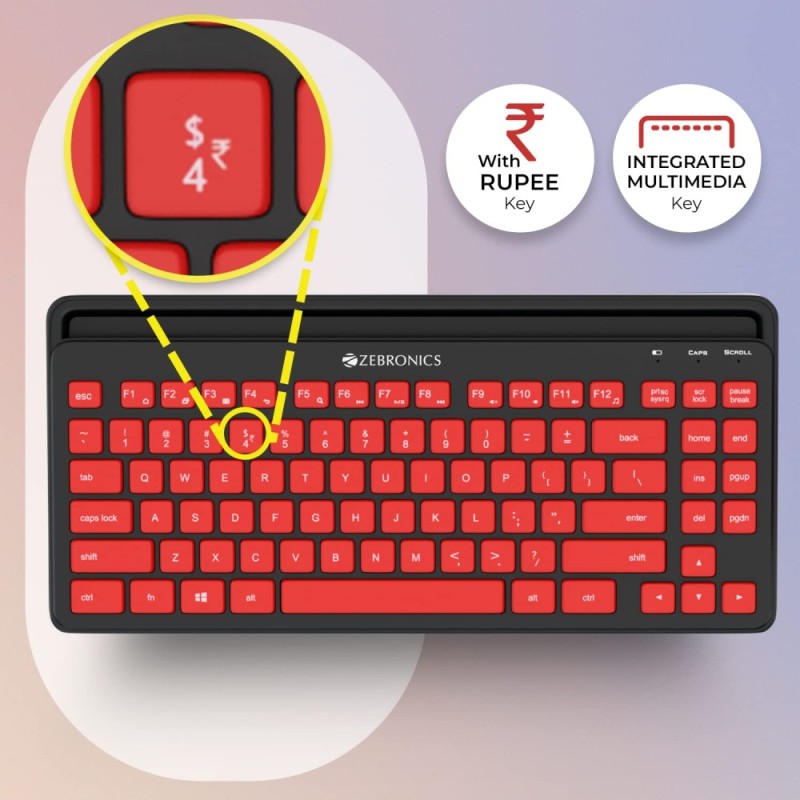 Zebronics Wireless Keyboard and Mouse Combo ZEB-COMPANION 114 2.4GHz Ergonomic Smartphone Holder Red + Black
