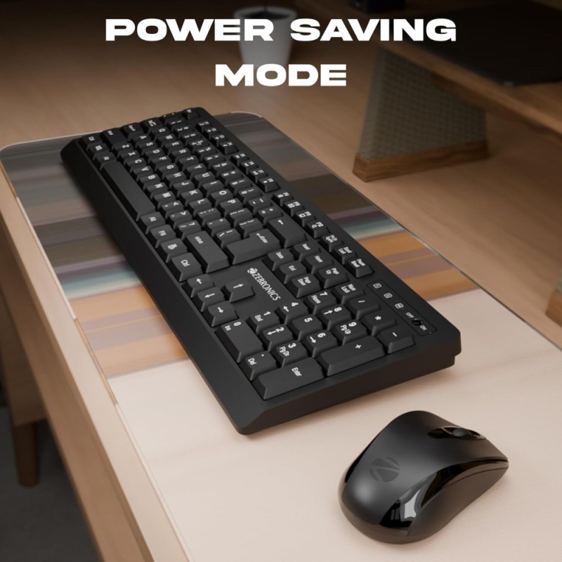 Zebronics Wireless Keyboard & Mouse Combo ZEB 104 Keys 1600 DPI Black