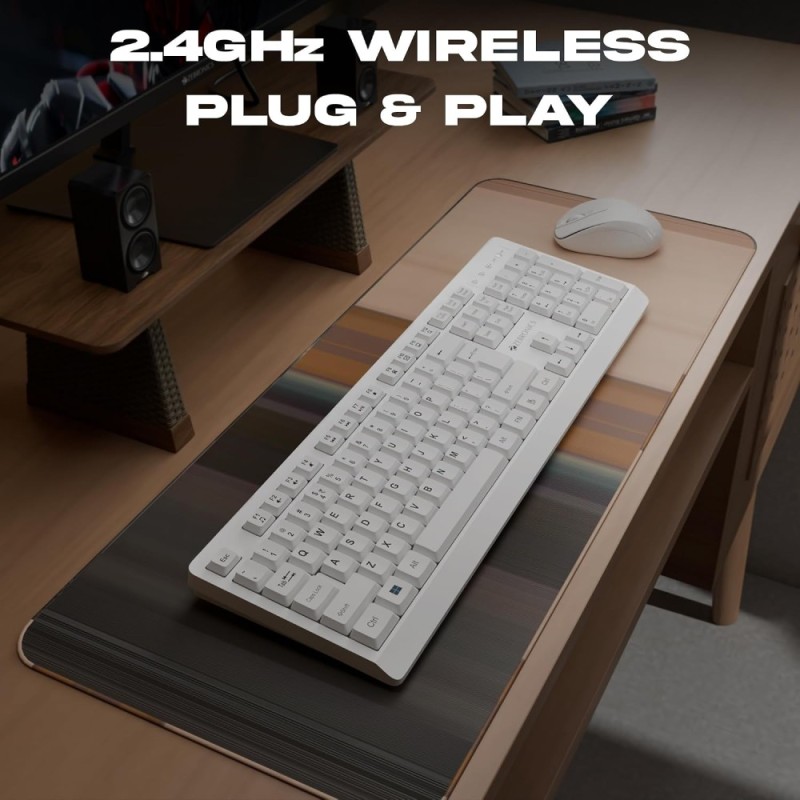Zebronics Wireless Keyboard & Mouse Combo ZEB 104 Keys Multimedia USB Nano Receiver White