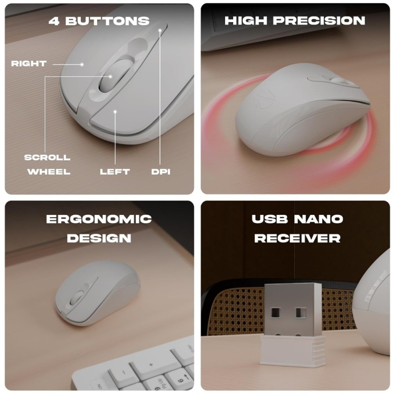 Zebronics Wireless Keyboard & Mouse Combo ZEB 104 Keys Multimedia USB Nano Receiver White