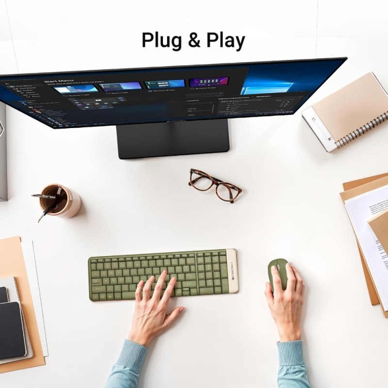 ZEBRONICS Wireless Keyboard & Mouse Combo Zeb-Companion 104 100 Keys Integrated Multimedia Keys Green