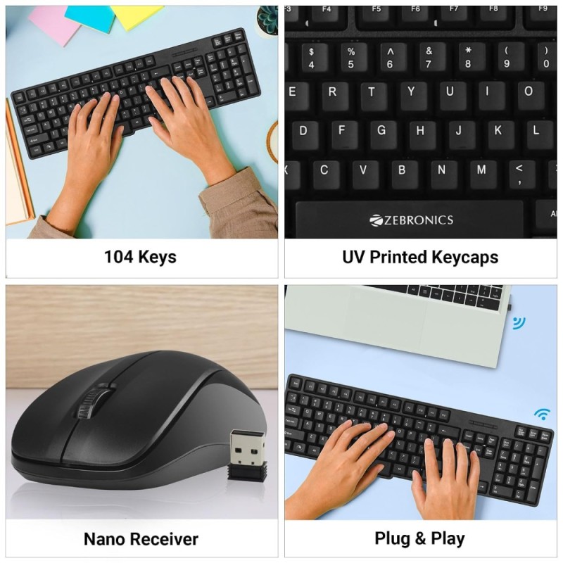 ZEBRONICS Wireless Keyboard & Mouse Combo ZEB-Companion 107 104 Keys 1200 DPI Black
