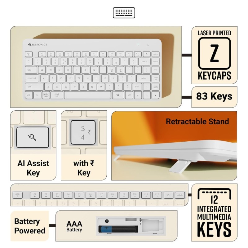 ZEBRONICS Wireless Keyboard & Mouse Combo Zeb-Companion 201 83 Keys White