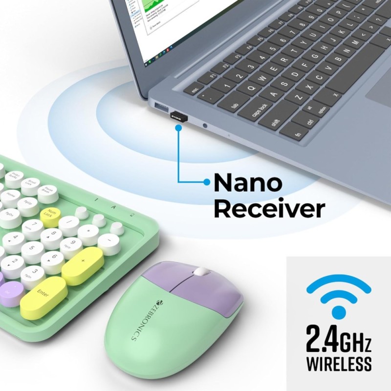 Zebronics Wireless Keyboard & Mouse Combo Zeb-Companion 301 104 Keys 1600 DPI Garden