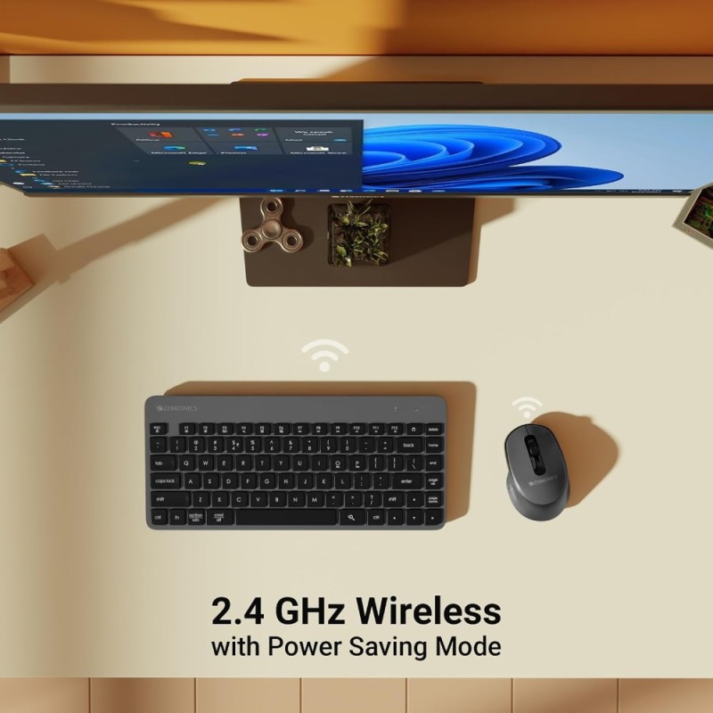 ZEBRONICS Wireless Keyboard & Mouse Combo ZEB-COMPANION 83 Keys AI Assist Key 1600 DPI Black+Grey