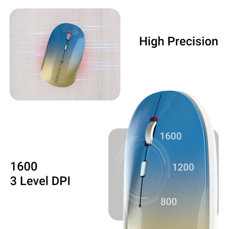 ZEBRONICS Wireless Mouse ZEB-POISE Dual Mode 1600 DPI Gradient Blue