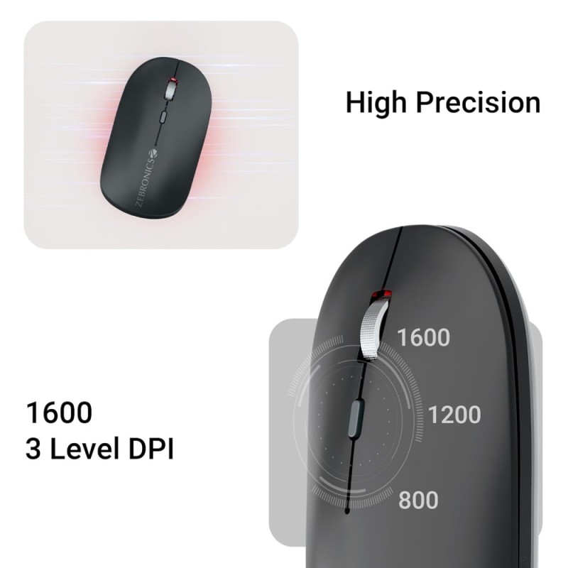 ZEBRONICS Wireless Mouse ZEB-POISE Dual Mode 1600 DPI Metallic Black