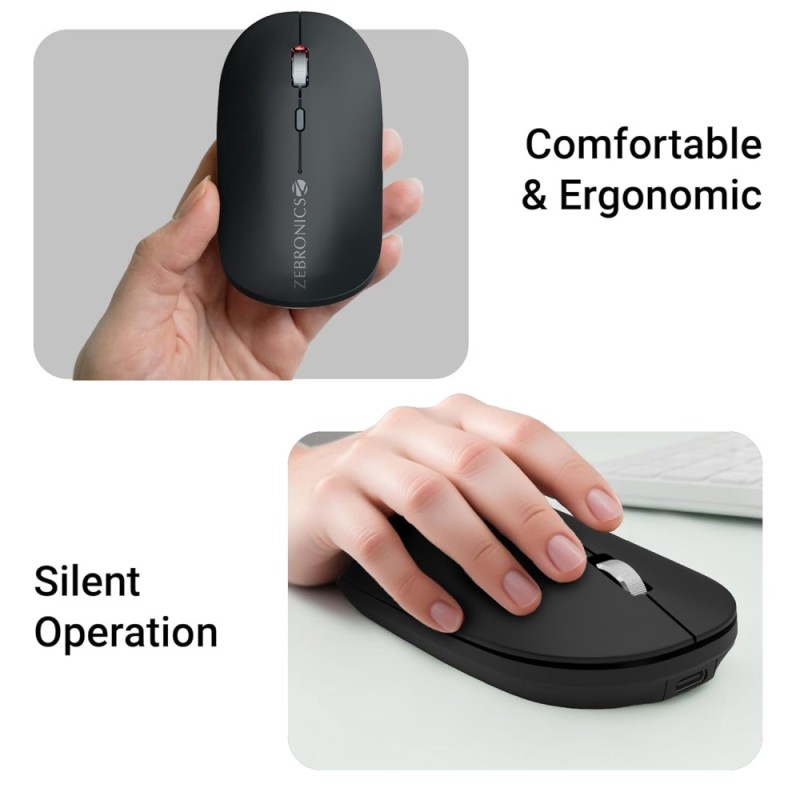 ZEBRONICS Wireless Mouse ZEB-POISE Dual Mode 1600 DPI Metallic Black