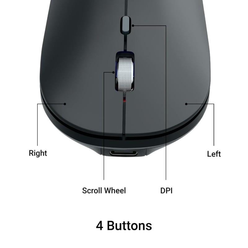 ZEBRONICS Wireless Mouse ZEB-POISE Dual Mode 1600 DPI Metallic Black