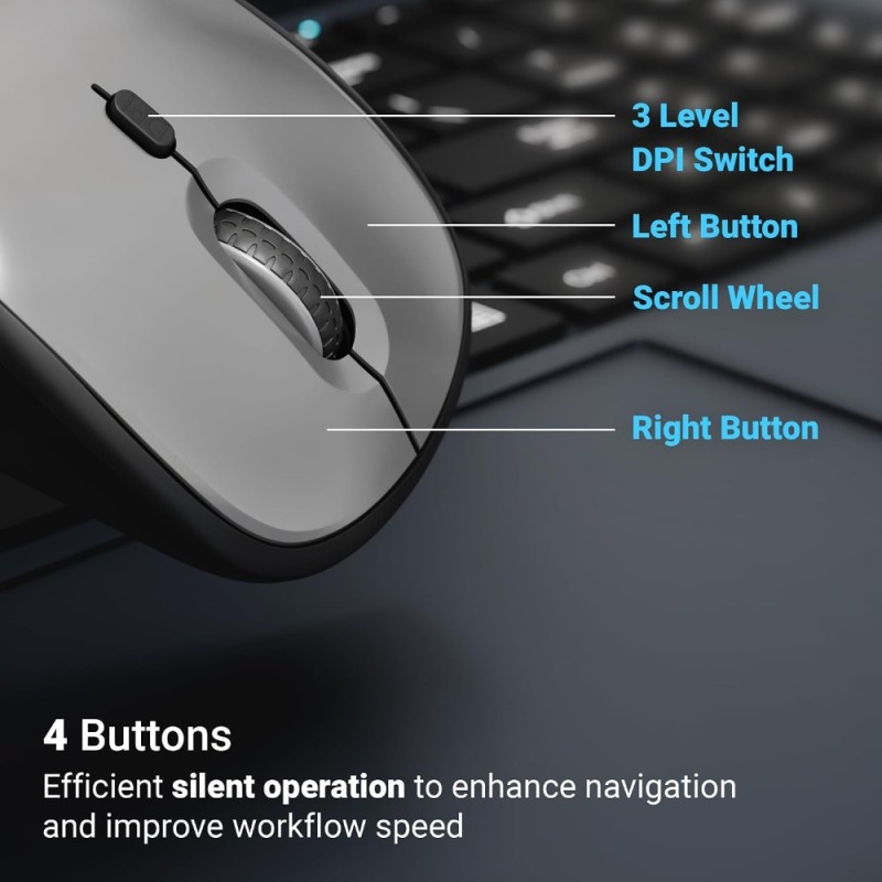ZEBRONICS Wireless Mouse ZEB-PULSE100 Dual Mode 1600 DPI Black + Grey
