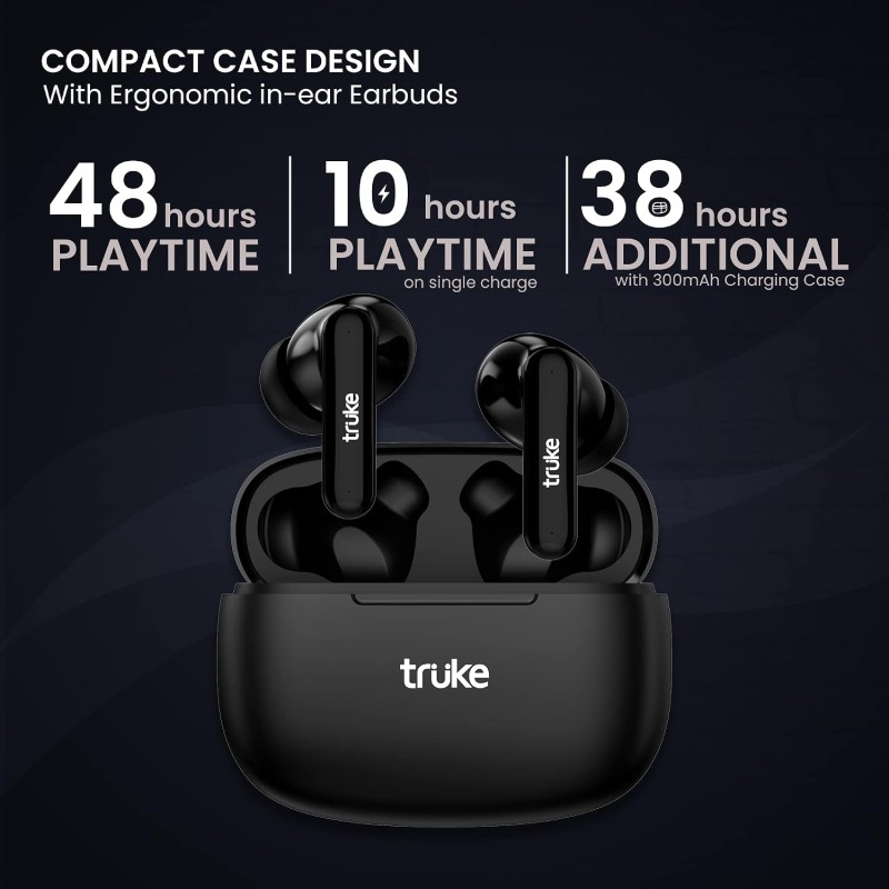 truke Air Buds Lite True Wireless in Ear Earbuds with 10H Single Charge Playtime, Gaming Mode (Black)