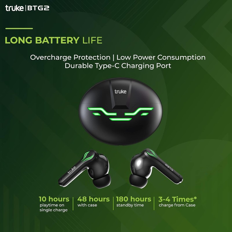 truke BTG 2 Bluetooth Truly Wireless in Ear Earbuds with Microphone Black