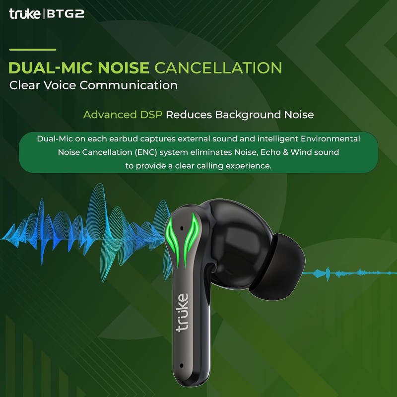 truke BTG 2 Bluetooth Truly Wireless in Ear Earbuds with Microphone Black