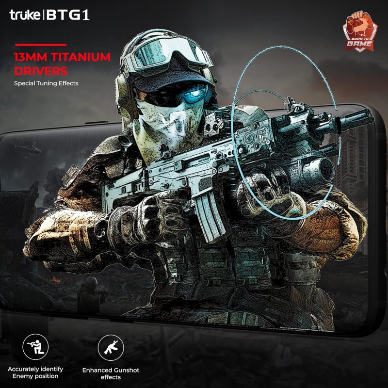 truke Buds BTG 1 True Gaming Earbuds with Environmental Noise Cancellation (ENC) & Quad MEMS Mic for Clear Calls, 13mm Titanium Driver, 48H Playtime, 