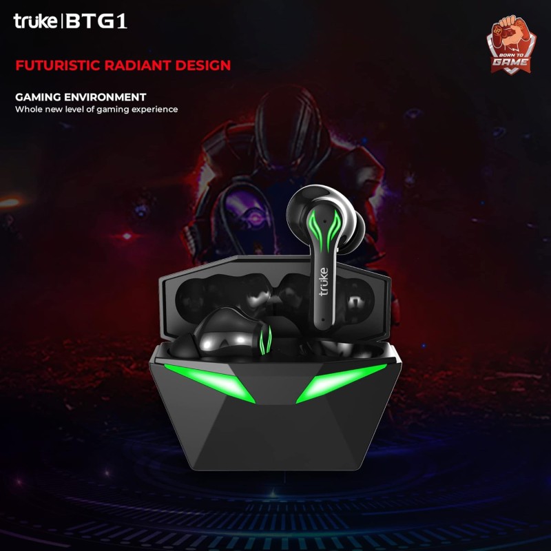 truke Buds BTG 1 True Gaming Earbuds with Environmental Noise Cancellation (ENC) & Quad MEMS Mic for Clear Calls, 13mm Titanium Driver, 48H Playtime, 