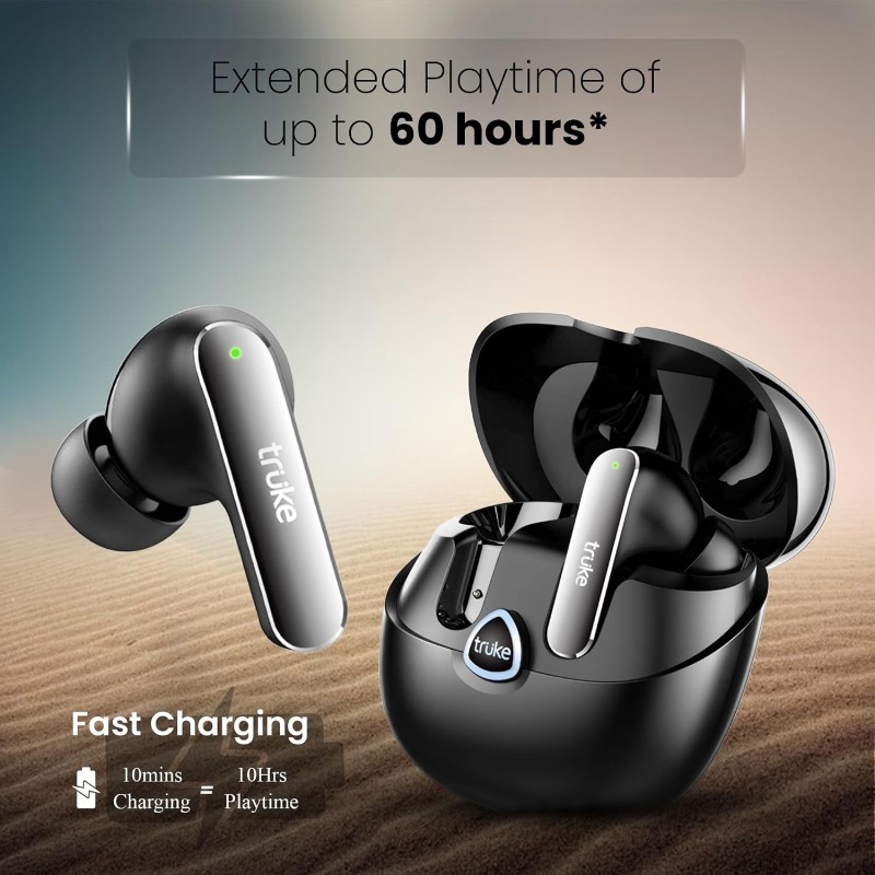 truke Buds F1 Ultra True Wireless in Ear Earbuds Spatial Audio Experience, 60H Playtime Ear Buds (Black)