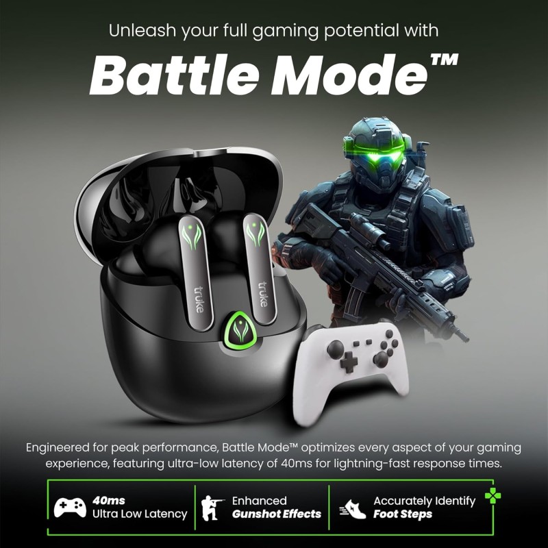 truke New Launch BTG Ultra True Wireless in Ear Earbuds, 40ms Ultra Low Latency Battle Mode™ Gaming Ear Buds