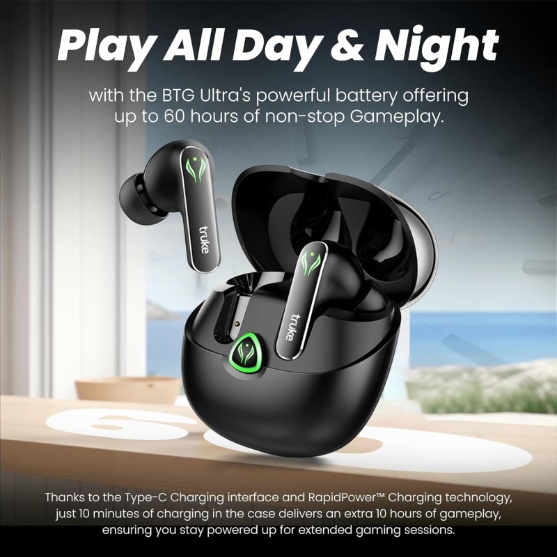 truke New Launch BTG Ultra True Wireless in Ear Earbuds, 40ms Ultra Low Latency Battle Mode™ Gaming Ear Buds