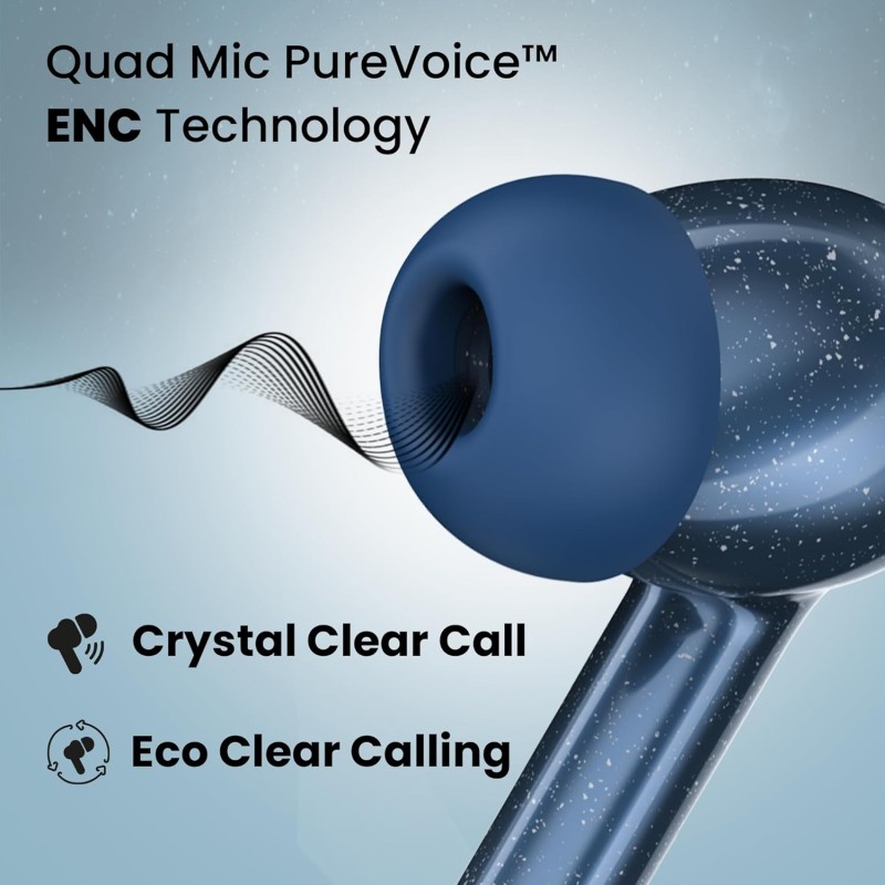 truke New Launch Buds Aura True Wireless in Ear Earbuds with 70Hrs of Playtime and Fast Charging Ear Buds (Azure Blue)