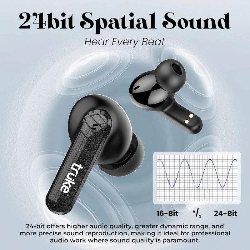 truke New Launch Buds Echo True Wireless in Ear Earbuds with 24-bit Spatial Audio, 13mm Titanium Driver, Dual Pairing Ear Buds (Black)