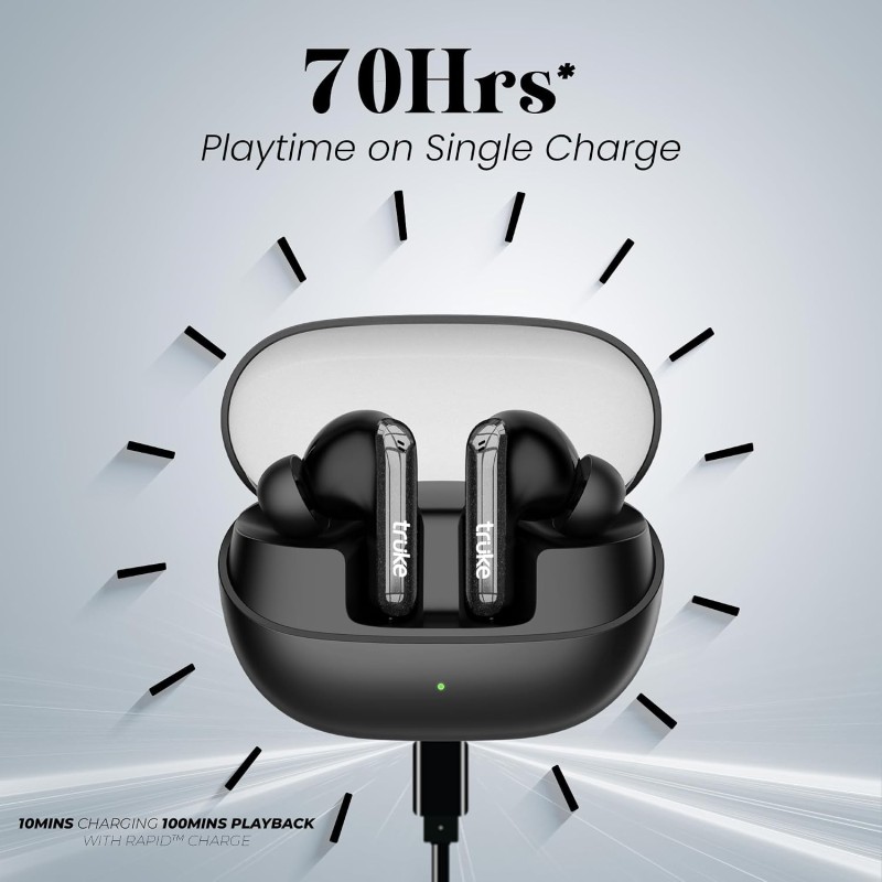 truke New Launch Buds Echo True Wireless in Ear Earbuds with 24-bit Spatial Audio, 13mm Titanium Driver, Dual Pairing Ear Buds (Black)