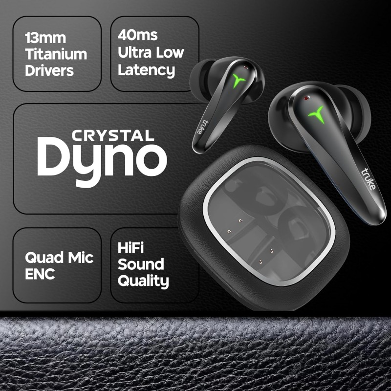 Truke New Launch Crystal Dyno Leather Finish True Wireless in Ear Earbuds- RavenBlack