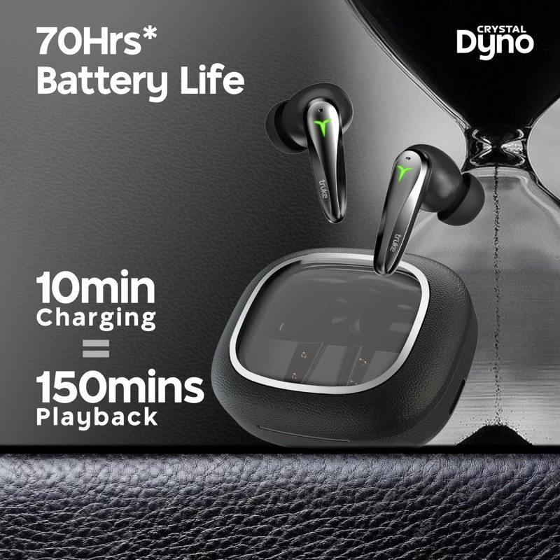 Truke New Launch Crystal Dyno Leather Finish True Wireless in Ear Earbuds- RavenBlack