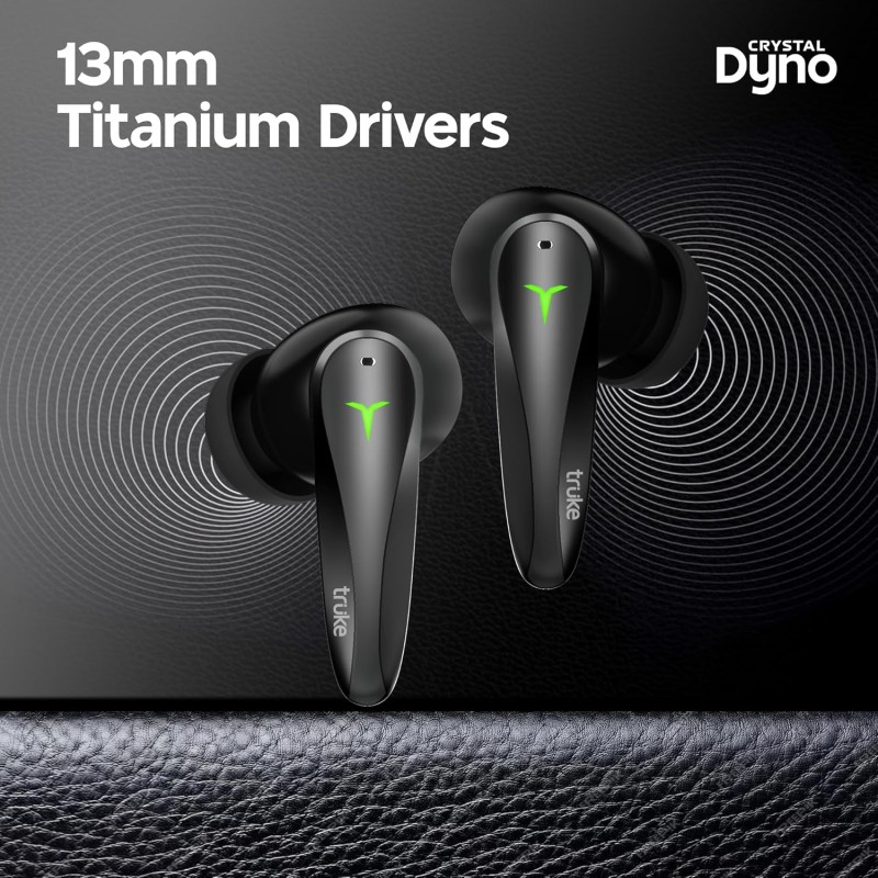 Truke New Launch Crystal Dyno Leather Finish True Wireless in Ear Earbuds- RavenBlack