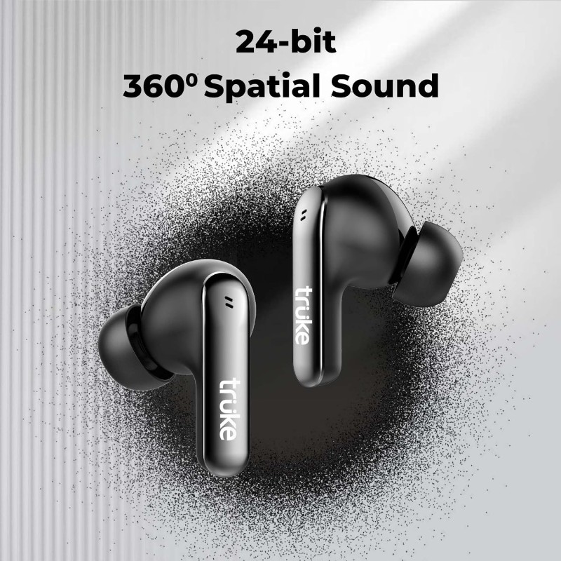 truke New Launch Mega 7 True Wireless in-Ear Earbuds w/ 24-Bit 360 Spatial Audio, 60H Playtime & Fast Charging Buds (Coal Black)