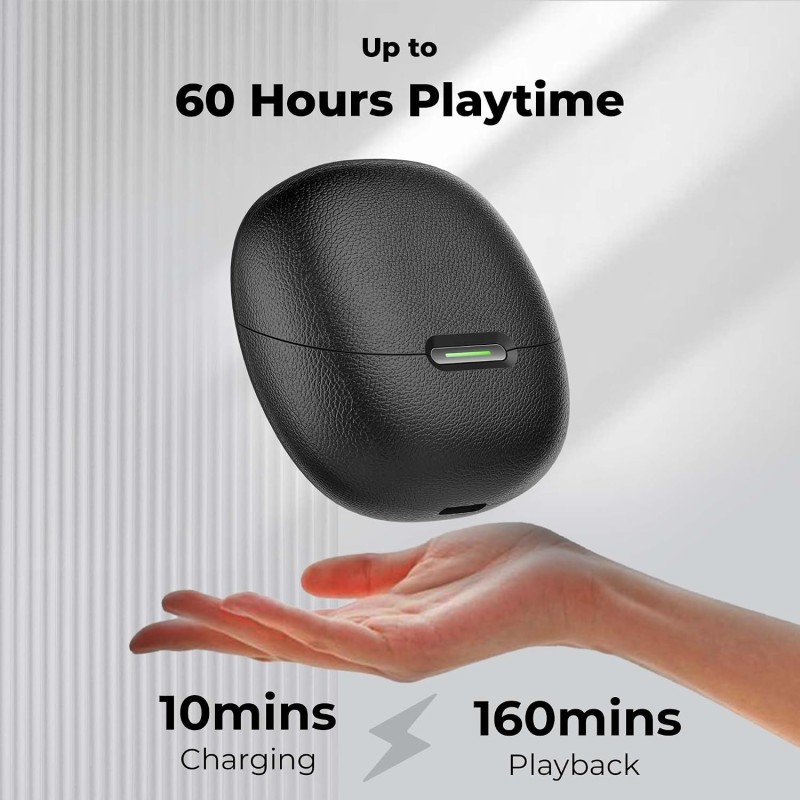 truke New Launch Mega 7 True Wireless in-Ear Earbuds w/ 24-Bit 360 Spatial Audio, 60H Playtime & Fast Charging Buds (Coal Black)