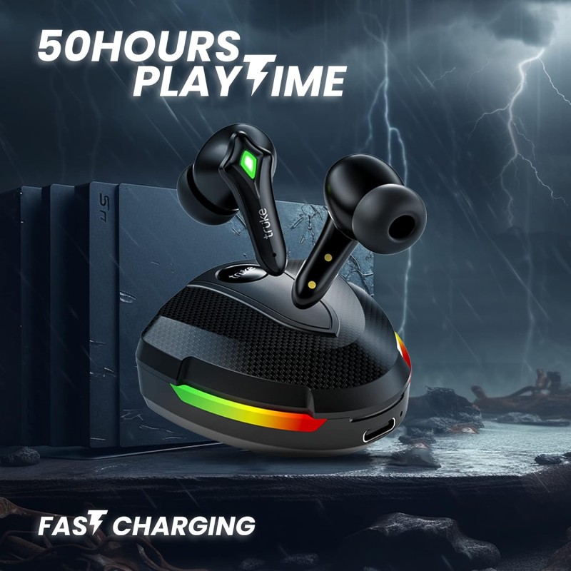 truke Newly Launched BTG Storm Gaming Earbuds with 40ms Ultra-Low Latency, 13mm Titanium Drivers, ENC, 50H Playtime (Black)