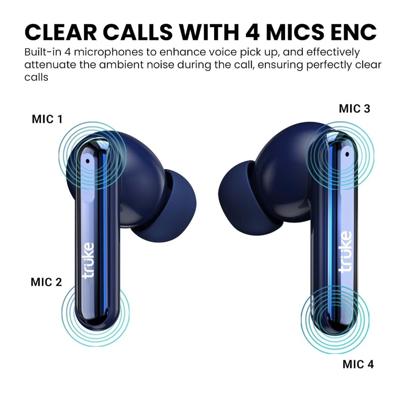 truke Newly Launched Buds Vibe True Wireless in Ear Earbuds with 35dB Real ANC + Quad Mic ENC, 13mm Big Speaker (Blue)