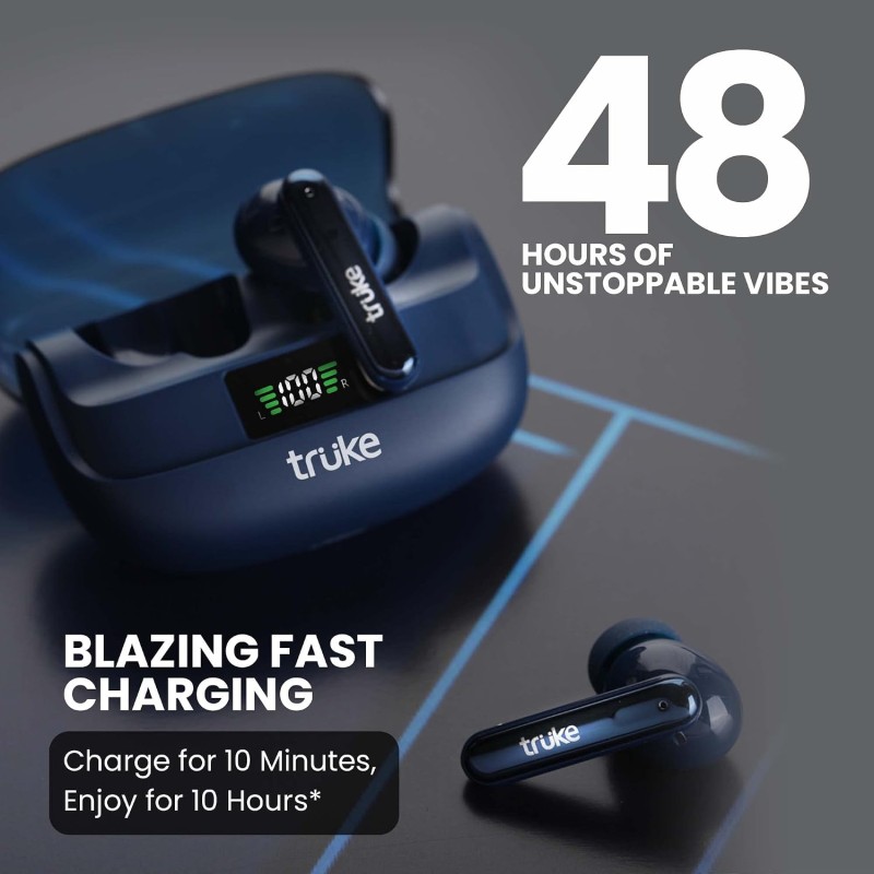 truke Newly Launched Buds Vibe True Wireless in Ear Earbuds with 35dB Real ANC + Quad Mic ENC, 13mm Big Speaker (Blue)