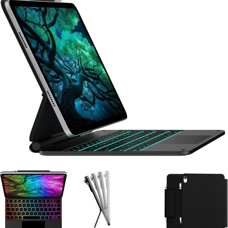 typecase Edge Magic Style Keyboard Case for iPad 11th (A16,2025) & iPad 10th Gen with Gesture Touchpad & 11-Colors Backlit, Floating Cantilever Stand, Pencil Holder-Black25 (Not fit Air 11/Pro 11)
