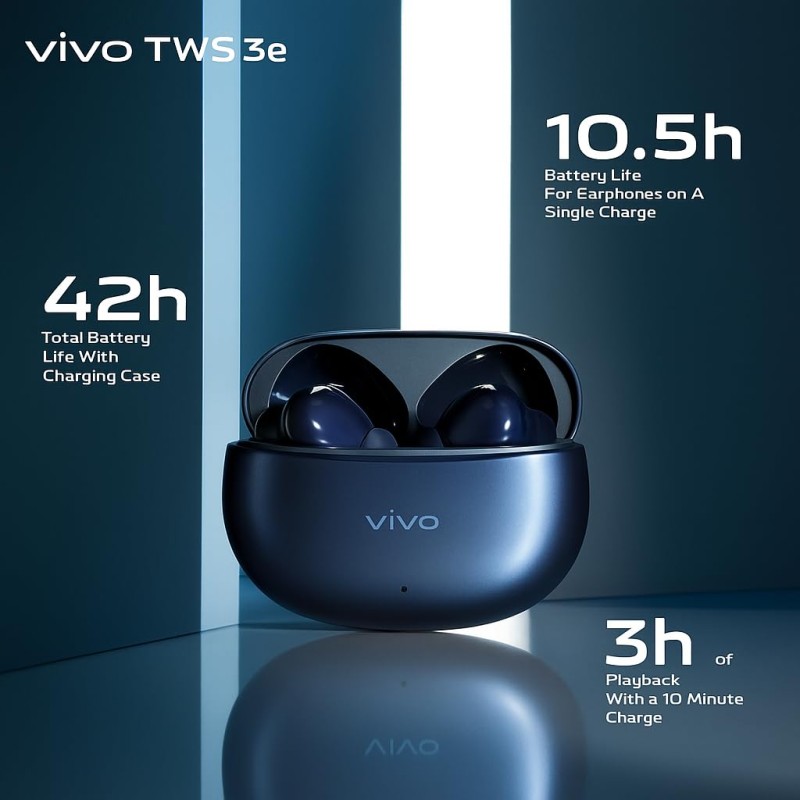 vivo TWS 3e True Wireless Earbuds | Bluetooth 5.3, AI Noise Cancellation, 42H Battery, 88ms Low Latency, Dual Device Pairing, IP54 Splash Resistant – (Dark Indigo)