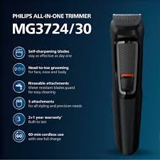 PHILIPS MG3724/30, Multigroomer, Self sharpening Blades Trimmer 60 min Runtime 7 Length Settings  (Black)